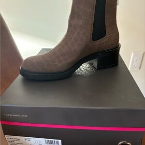 Vince Camuto Brown Croc-Embossed Boots